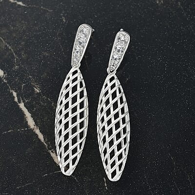 D'Joy Passport to Turkey White Zircon 1.00 ctw Earrings in Rhodium Over Sterling Silver