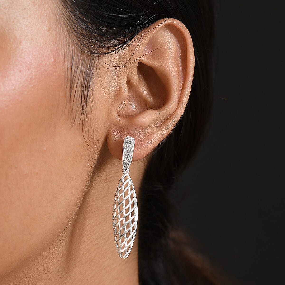 D'Joy Passport to Turkey White Zircon 1.00 ctw Earrings in Rhodium Over Sterling Silver image number 2