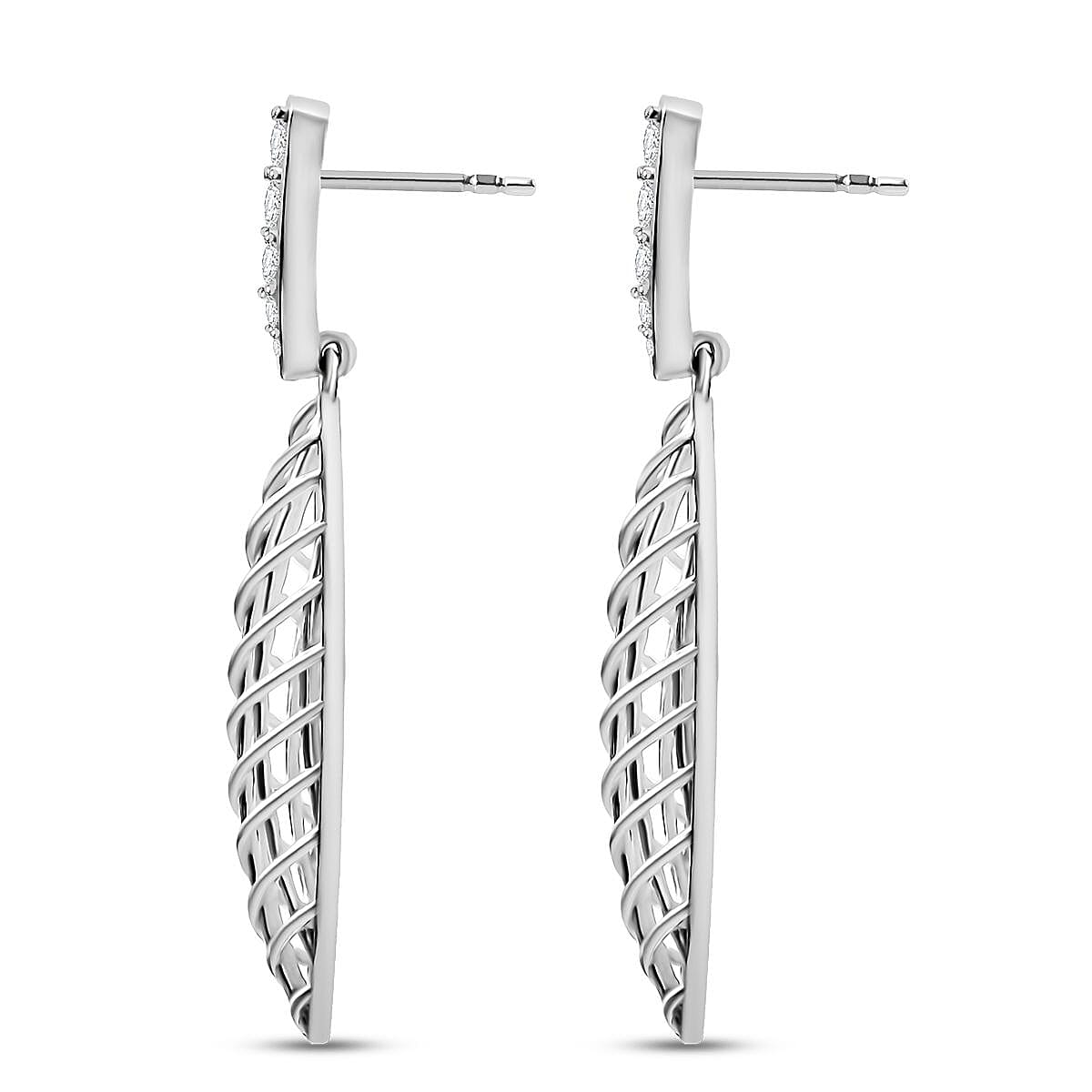 D'Joy Passport to Turkey White Zircon 1.00 ctw Earrings in Rhodium Over Sterling Silver image number 3