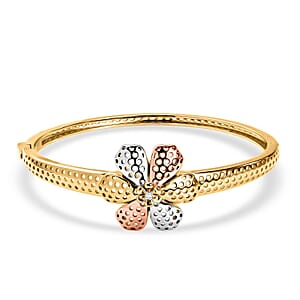 D'Joy Passport to Turkey White Zircon 0.10 ctw Floral Bangle Bracelet in 18K Vermeil YRG and Rhodium Over Sterling Silver (7.25 In)