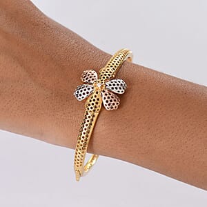 D'Joy Passport to Turkey White Zircon 0.10 ctw Floral Bangle Bracelet in 18K Vermeil YRG and Rhodium Over Sterling Silver (7.25 In)