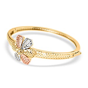 D'Joy Passport to Turkey White Zircon 0.10 ctw Floral Bangle Bracelet in 18K Vermeil YRG and Rhodium Over Sterling Silver (7.25 In)