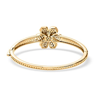 D'Joy Passport to Turkey White Zircon 0.10 ctw Floral Bangle Bracelet in 18K Vermeil YRG and Rhodium Over Sterling Silver (7.25 In)