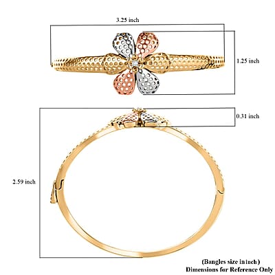 D'Joy Passport to Turkey White Zircon 0.10 ctw Floral Bangle Bracelet in 18K Vermeil YRG and Rhodium Over Sterling Silver (7.25 In)