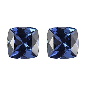 Set of 2 Lab Created Blue Sapphire (Cushion 6x6 mm) 2.50 ctw