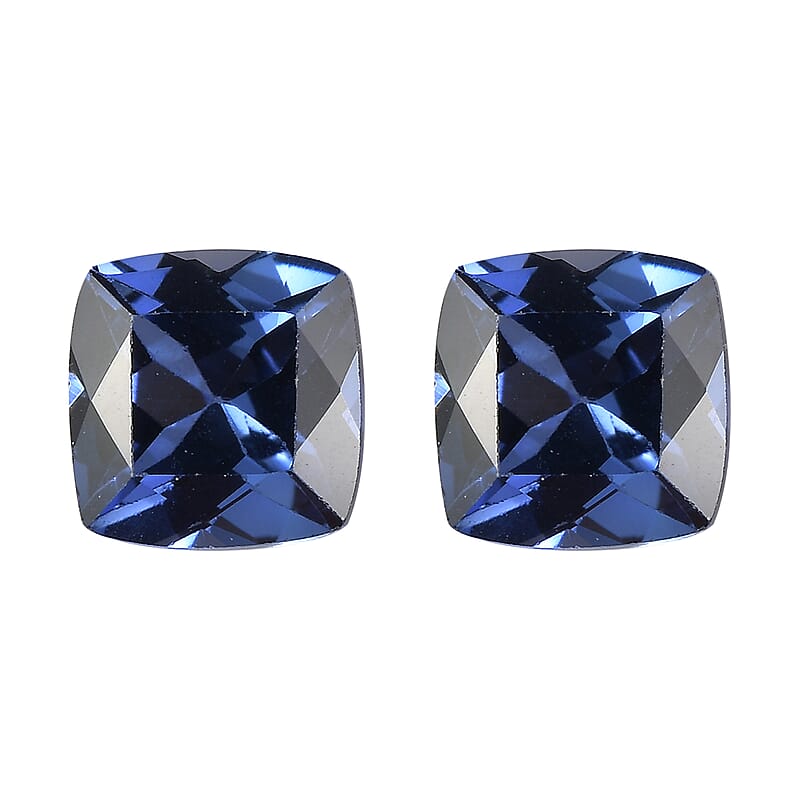 Set of 2 Lab Created Blue Sapphire (Cushion 6x6 mm) 2.50 ctw