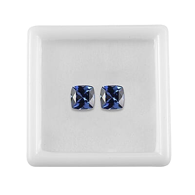 Set of 2 Lab Created Blue Sapphire (Cushion 6x6 mm) 2.50 ctw