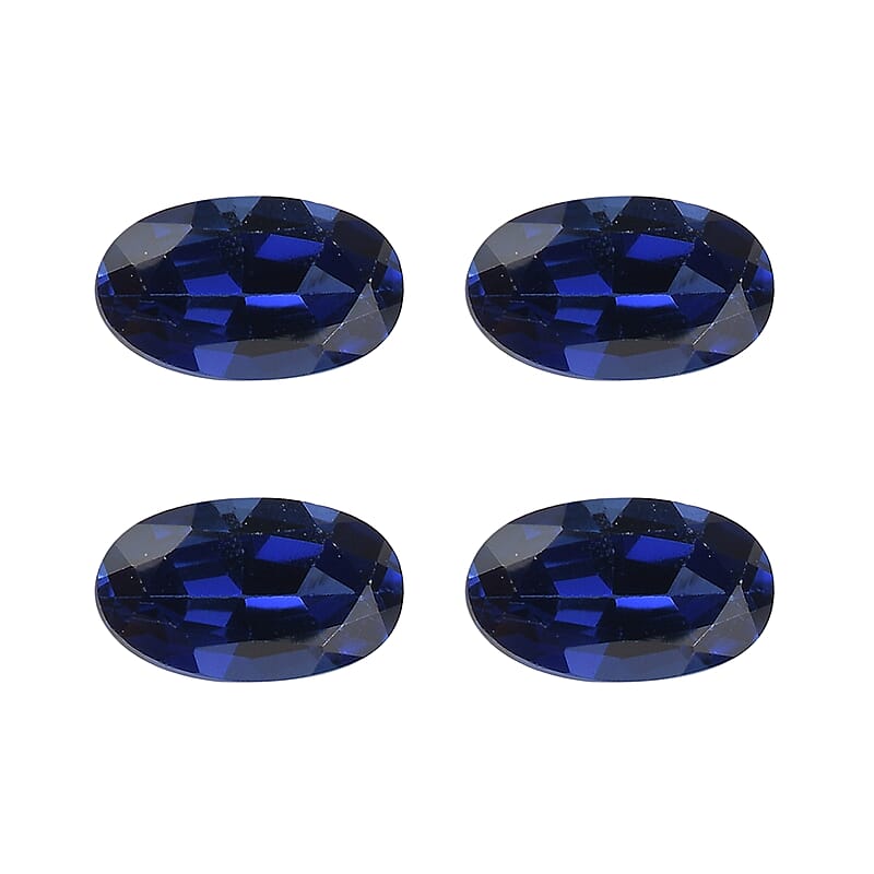 Set of 4 Lab Created Blue Sapphire (Oval 5x3 mm) 1.00 ctw