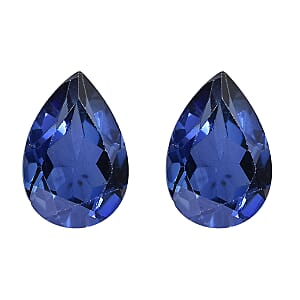 Set of 2 Lab Created Blue Sapphire (Pear 7x5 mm) 1.61 ctw