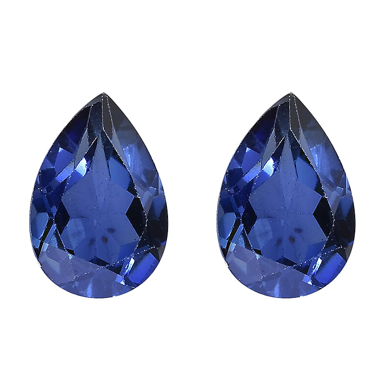 Set of 2 Lab Created Blue Sapphire (Pear 7x5 mm) 1.61 ctw