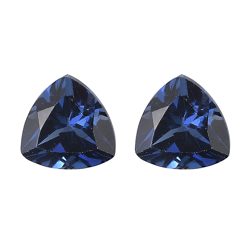 Set of 2 Lab Created Blue Sapphire (Trl 6 mm) 1.83 ctw