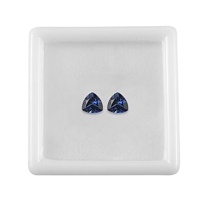Set of 2 Lab Created Blue Sapphire (Trl 6 mm) 1.83 ctw