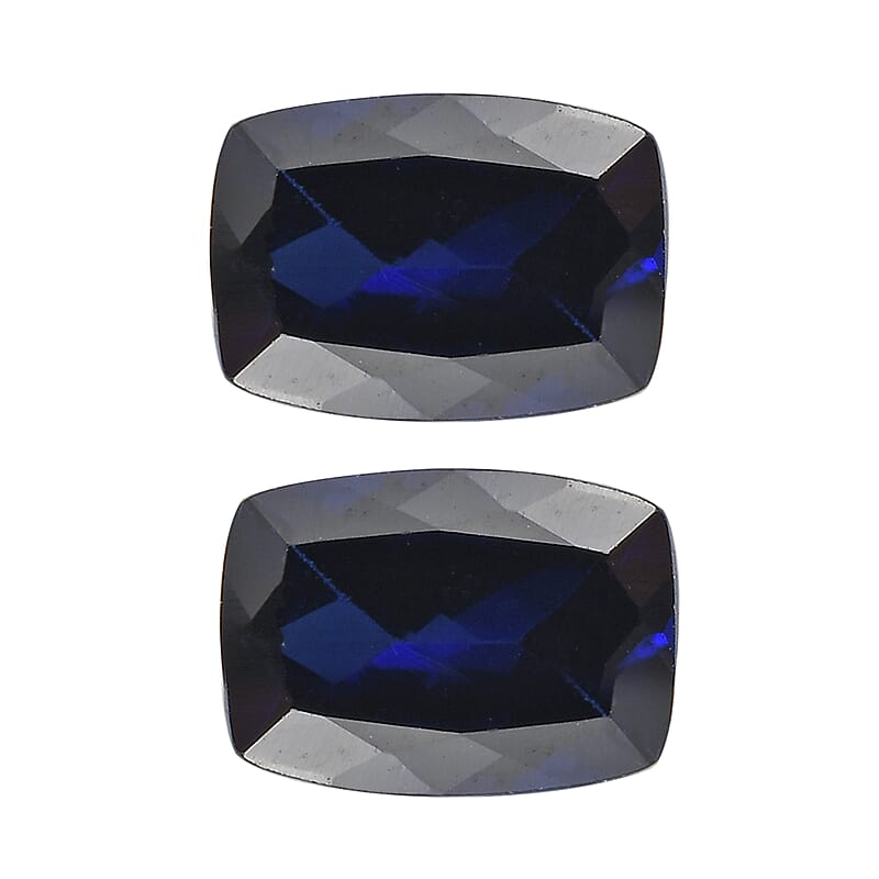 Set of 2 Lab Created Blue Sapphire (Cush 7x5 2.01 ctw