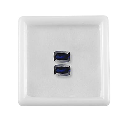 Set of 2 Lab Created Blue Sapphire (Cush 7x5 2.01 ctw