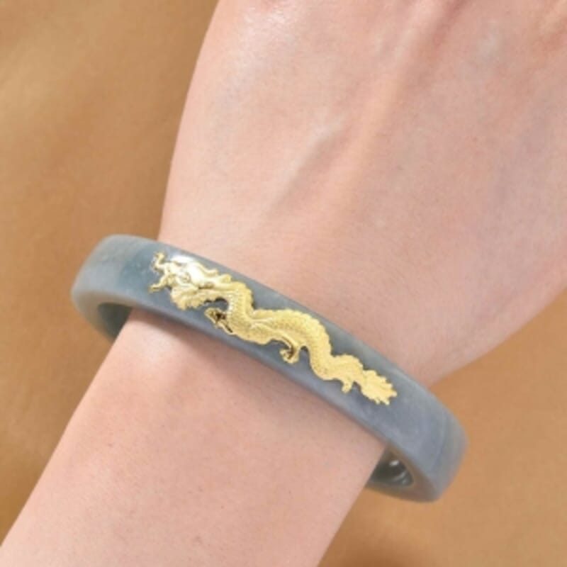 24K Yellow Gold Olmec Jadeite Bangle Bracelet (7.50 In) 200.00 ctw
