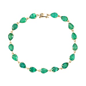 Luxoro Premium Kagem Zambian Emerald 10.70 ctw Eternal Line Bracelet in 10K Yellow Gold (7.25 In)