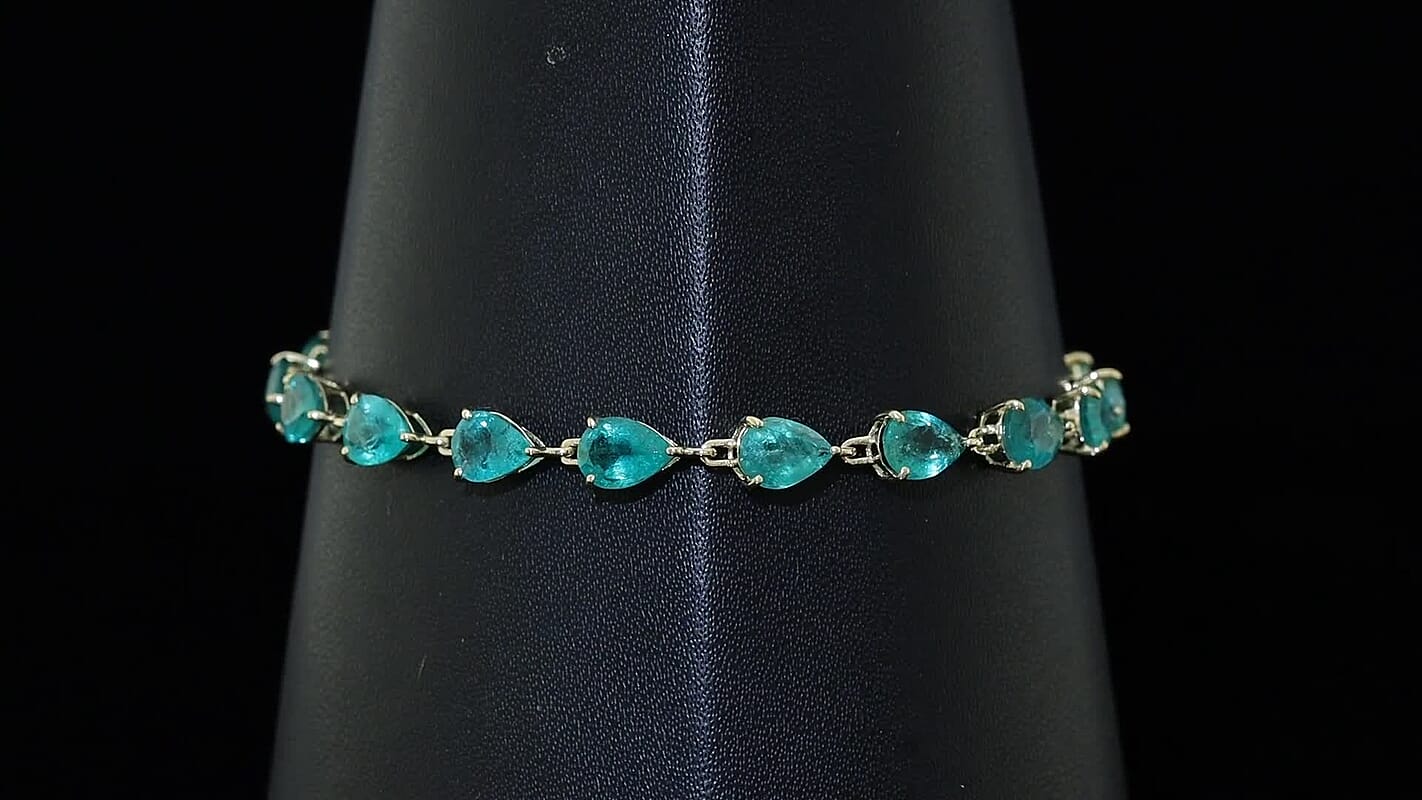 Luxoro Premium Kagem Zambian Emerald 10.70 ctw Eternal Line Bracelet in 10K Yellow Gold (7.25 In)