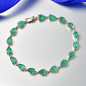 Luxoro Premium Kagem Zambian Emerald 10.70 ctw Eternal Line Bracelet in 10K Yellow Gold (7.25 In)