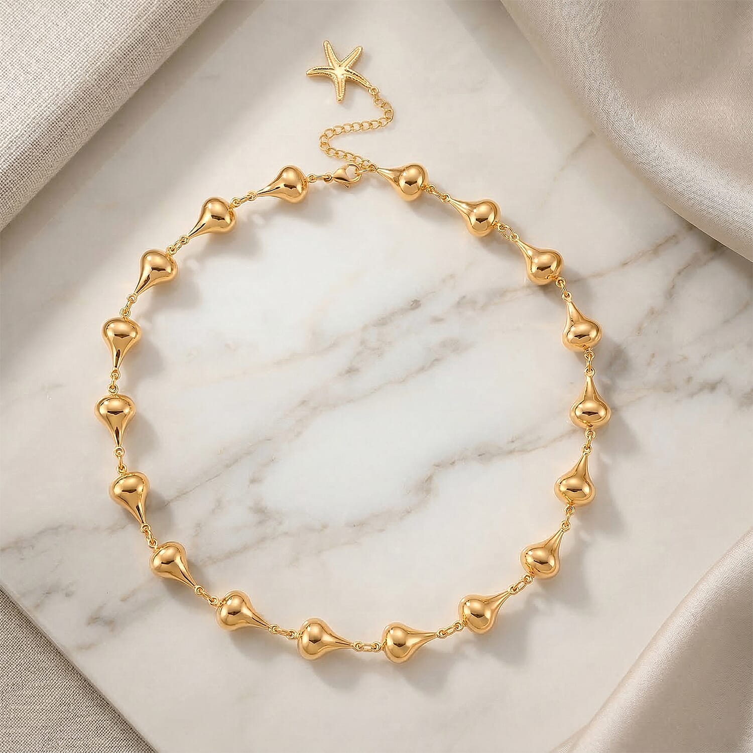 Teardrop Shape Link Necklace (20-22 Inches) in ION Plated YG Stainless Steel