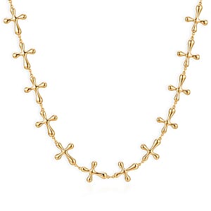 TLV Cross Shape Link Necklace (20-22 Inches) in ION Plated YG Stainless Steel