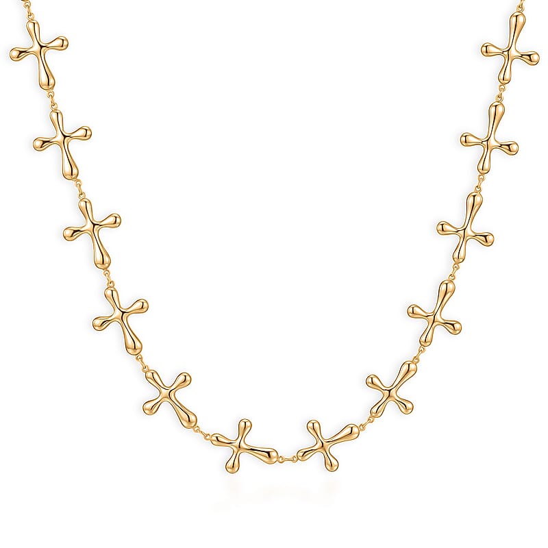 Cross Shape Link Necklace (20-22 Inches) in ION Plated YG Stainless Steel