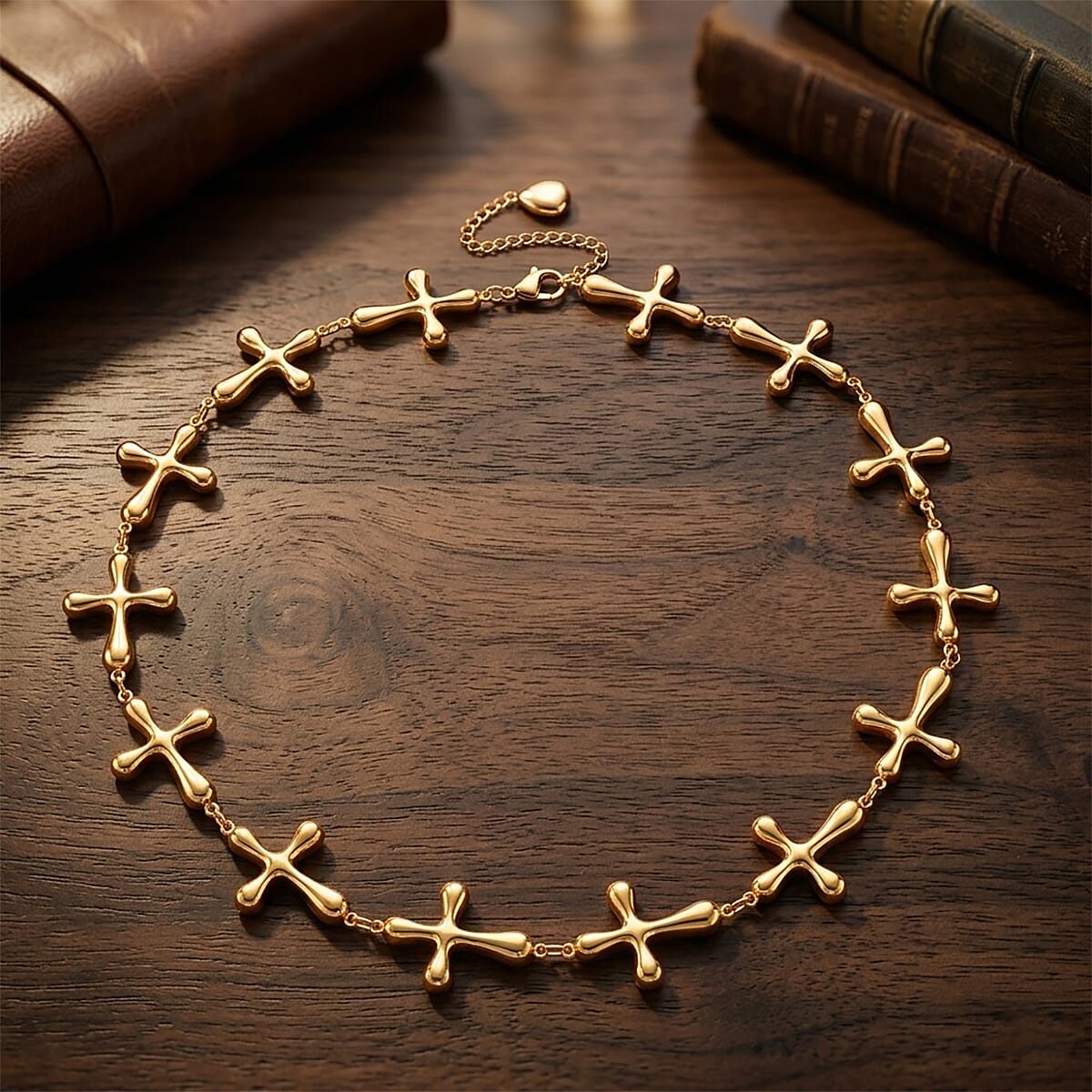 Cross Shape Link Necklace (20-22 Inches) in ION Plated YG Stainless Steel image number 1