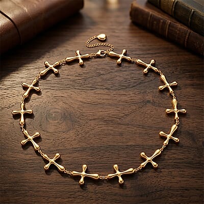 Cross Shape Link Necklace (20-22 Inches) in ION Plated YG Stainless Steel