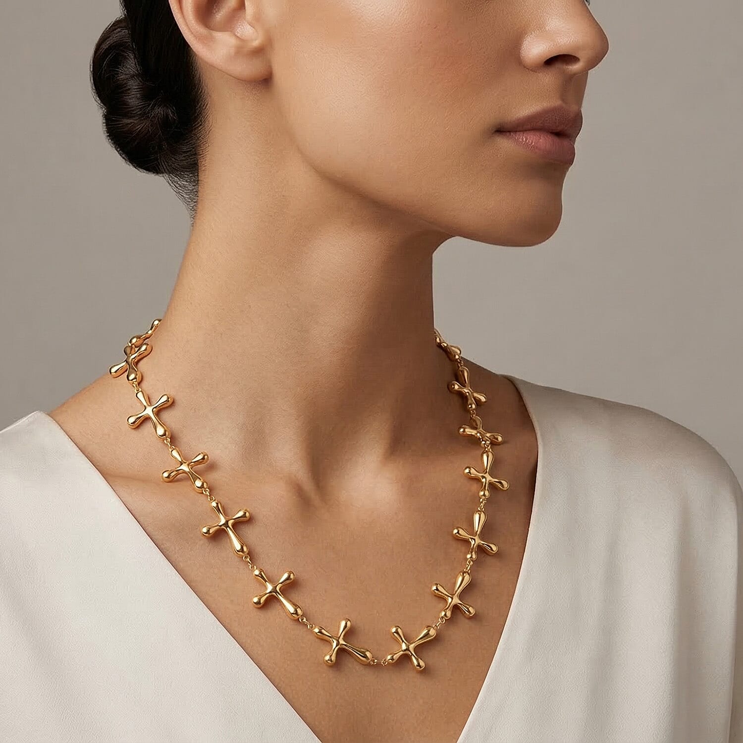 Cross Shape Link Necklace (20-22 Inches) in ION Plated YG Stainless Steel