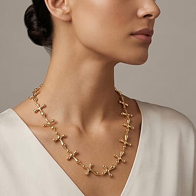 Cross Shape Link Necklace (20-22 Inches) in ION Plated YG Stainless Steel