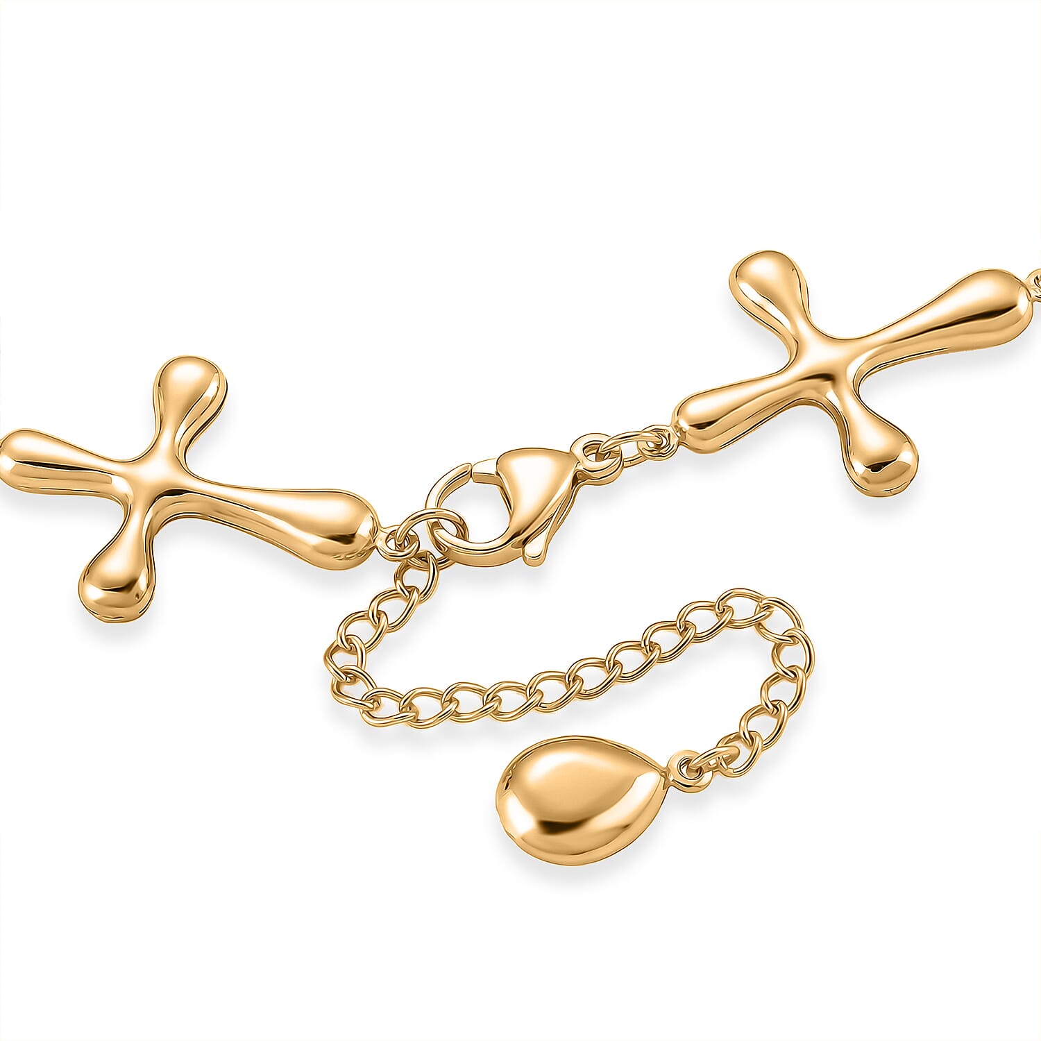Cross Shape Link Necklace (20-22 Inches) in ION Plated YG Stainless Steel