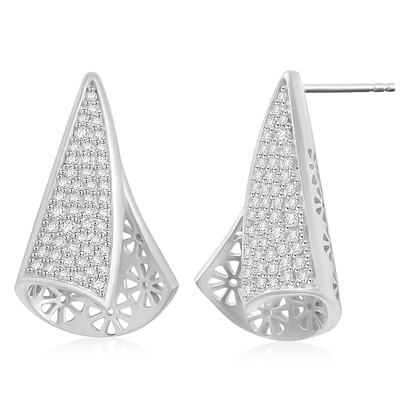 D'Joy Passport to Turkey White Zircon 1.15 ctw Earrings in 18K Vermeil Yellow Gold Over Sterling Silver