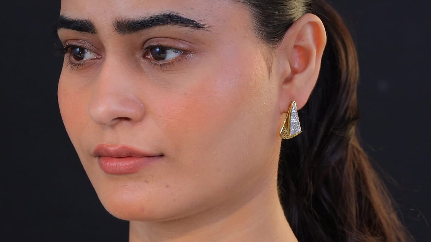 D'Joy Passport to Turkey White Zircon 1.15 ctw Earrings in 18K Vermeil Yellow Gold Over Sterling Silver