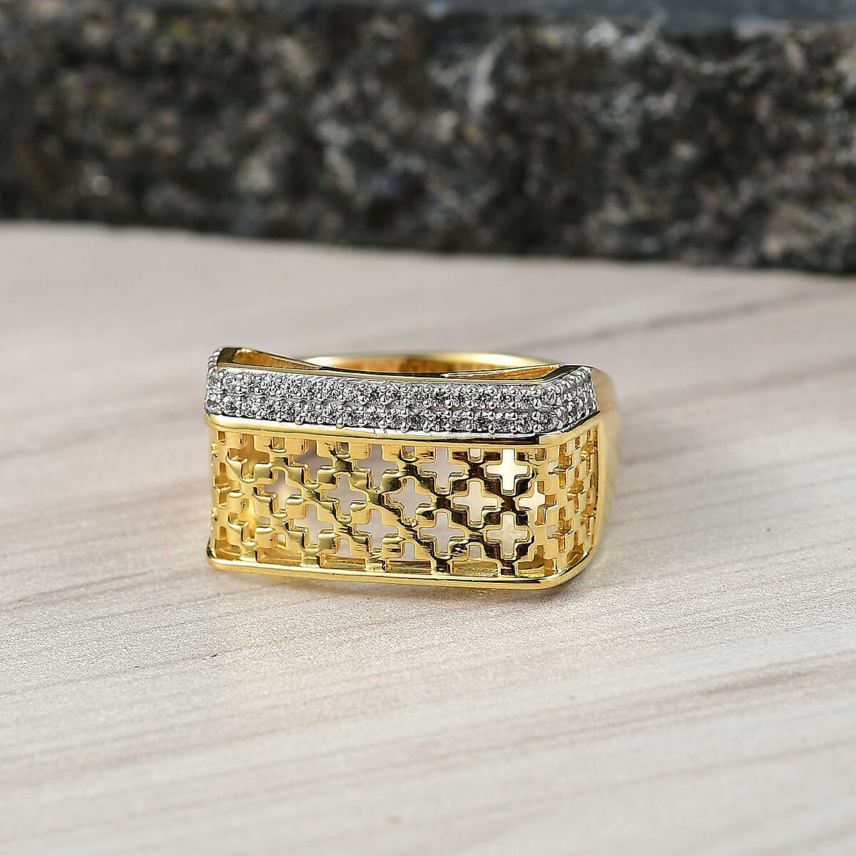 D'Joy Passport to Turkey White Zircon 0.50 ctw Ring in 18K Vermeil Yellow Gold Over Sterling Silver (Size 7.0) image number 1