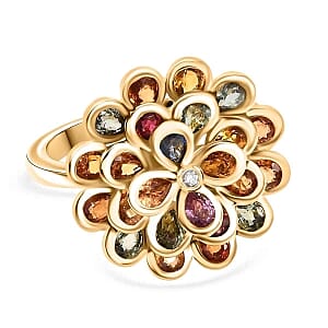 D'Joy Multi Sapphire and Lab Grown Diamond 3.44 ctw Cluster Ring in Vermeil YG Over Sterling Silver (Size 11.5)