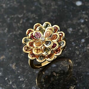 D'Joy Multi Sapphire and Lab Grown Diamond 3.44 ctw Cluster Ring in Vermeil YG Over Sterling Silver (Size 11.5)