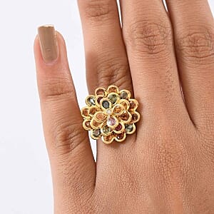 D'Joy Multi Sapphire and Lab Grown Diamond 3.44 ctw Cluster Ring in Vermeil YG Over Sterling Silver (Size 11.5)