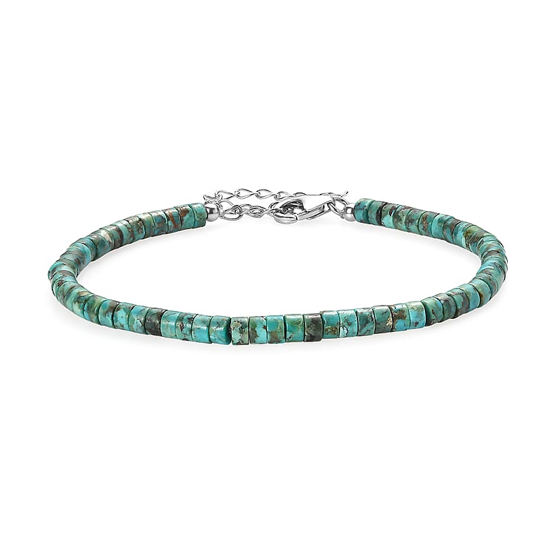 D'Joy Royston Turquoise 20.00 ctw Beaded Bracelet in Rhodium Over Sterling Silver (7.25-9.25In)