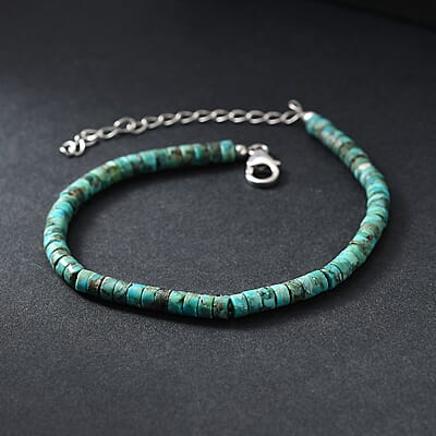 D'Joy Royston Turquoise 20.00 ctw Beaded Bracelet in Rhodium Over Sterling Silver (7.25-9.25In)