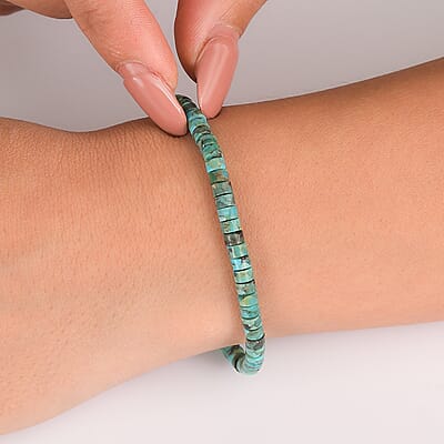 D'Joy Royston Turquoise 20.00 ctw Beaded Bracelet in Rhodium Over Sterling Silver (7.25-9.25In)