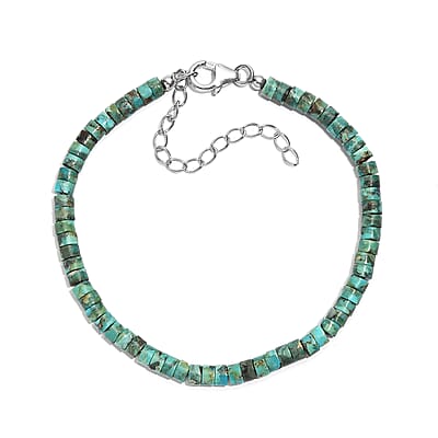 D'Joy Royston Turquoise 20.00 ctw Beaded Bracelet in Rhodium Over Sterling Silver (7.25-9.25In)