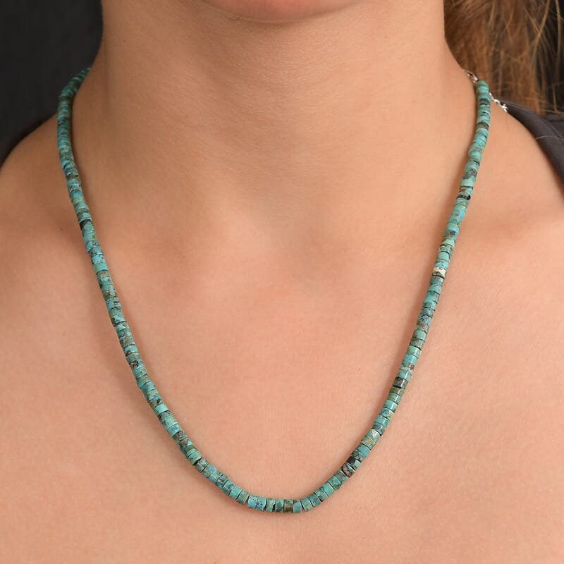 D'Joy Royston Turquoise Beaded Necklace in Rhodium Over Sterling Silver 58.00 ctw (18-20 Inches)