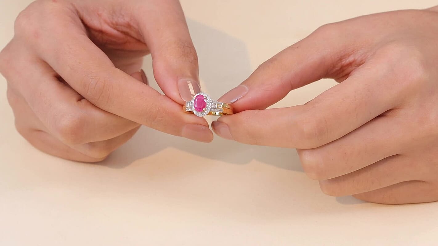 D'Joy AAA Royal Ruby and Diamond 1.50 ctw Ring in 18K Vermeil Yellow Gold Over Sterling Silver