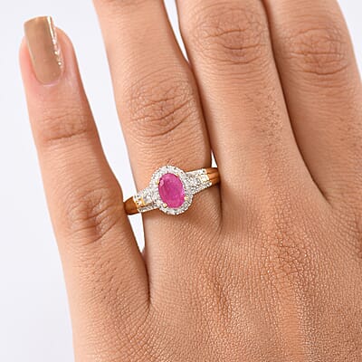 D'Joy AAA Royal Ruby and Diamond 1.50 ctw Halo Ring in 18K Vermeil Yellow Gold Over Sterling Silver (Size 10.0)