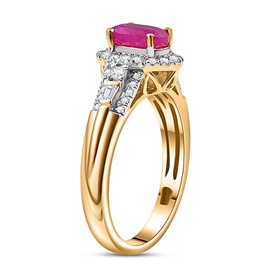 D'Joy AAA Royal Ruby and Diamond 1.50 ctw Halo Ring in 18K Vermeil Yellow Gold Over Sterling Silver (Size 10.0)