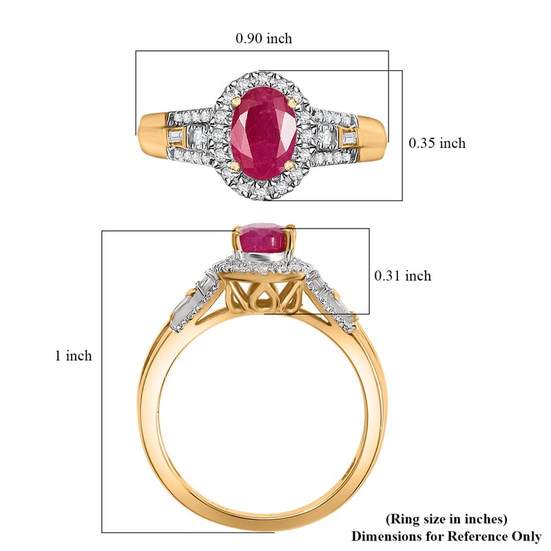 D'Joy AAA Royal Ruby and Diamond 1.50 ctw Halo Ring in 18K Vermeil Yellow Gold Over Sterling Silver (Size 10.0)