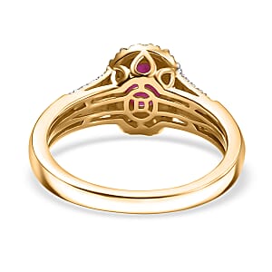 D'Joy AAA Royal Ruby and Diamond 1.50 ctw Halo Ring in 18K Vermeil Yellow Gold Over Sterling Silver (Size 7.0)
