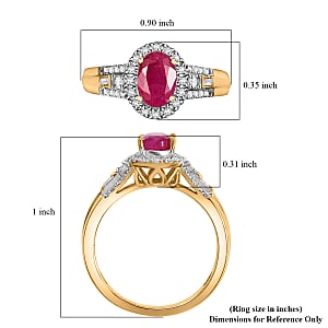 D'Joy AAA Royal Ruby and Diamond 1.50 ctw Halo Ring in 18K Vermeil Yellow Gold Over Sterling Silver (Size 7.0)