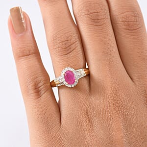 D'Joy AAA Royal Ruby and Diamond 1.50 ctw Halo Ring in 18K Vermeil Yellow Gold Over Sterling Silver (Size 9.0)