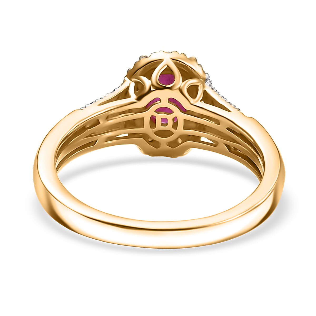 D'Joy AAA Royal Ruby and Diamond 1.50 ctw Halo Ring in 18K Vermeil Yellow Gold Over Sterling Silver (Size 9.0) image number 4