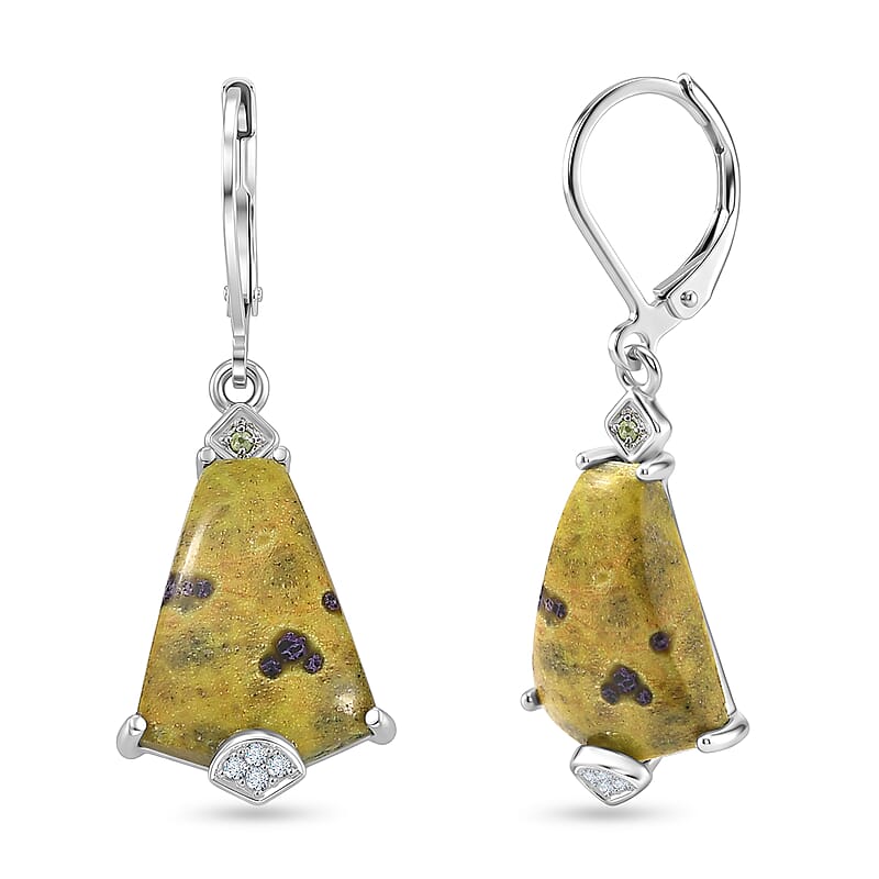 EverTrue Tasmanian Stichtite and Multi Gemstone 12.00 ctw Earthborn Grace Royal Shield Earrings in Platinum Bond